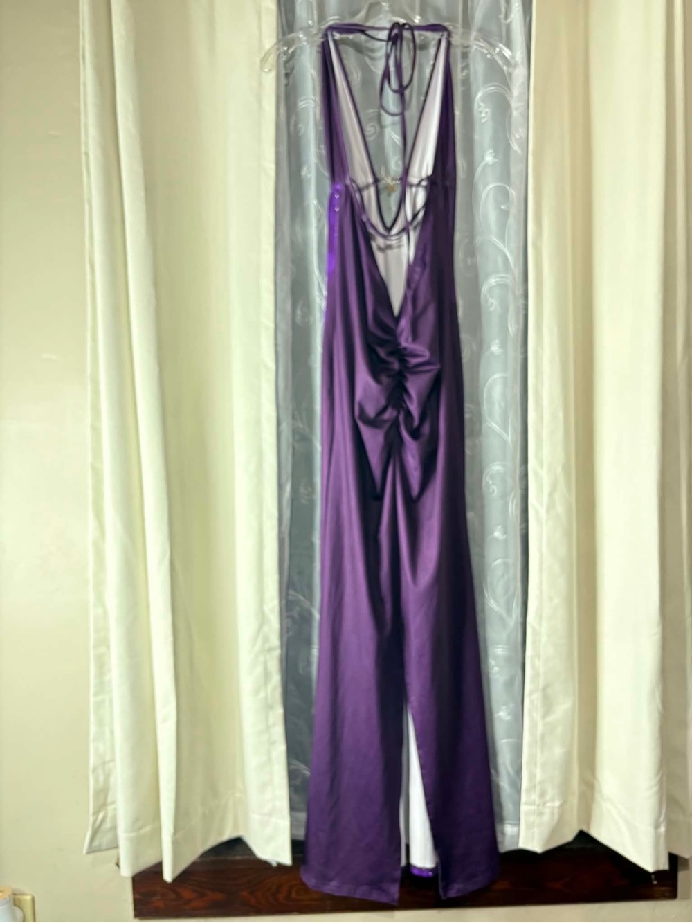 Purple Evening Halter Maxi Dress with Embellished Detail Size Medium Chest Chain - Picture 4 of 6